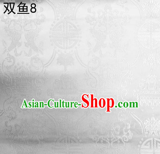 Asian Chinese Traditional Embroidery Longevity White Satin Silk Fabric, Top Grade Brocade Tang Suit Hanfu Princess Dress Fabric Cheongsam Mattress Cloth Material