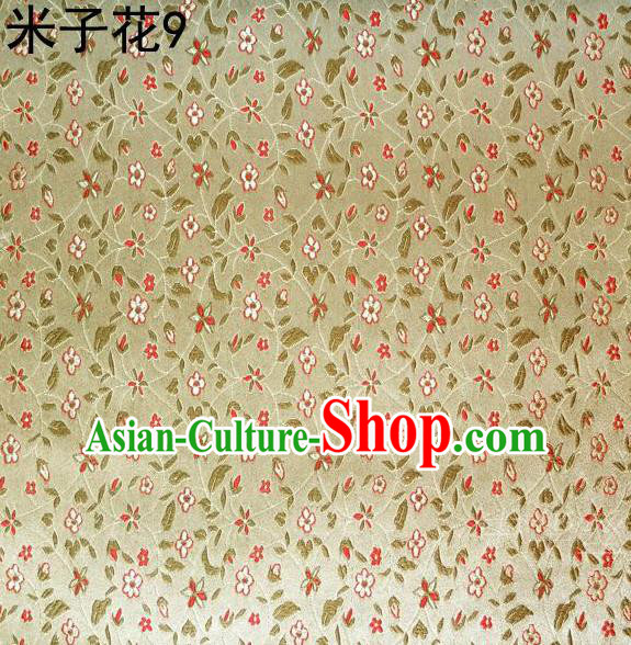 Asian Chinese Traditional Embroidered Shivering Floral Yellow Satin Silk Fabric, Top Grade Brocade Tang Suit Hanfu Princess Dress Fabric Cheongsam Cloth Material