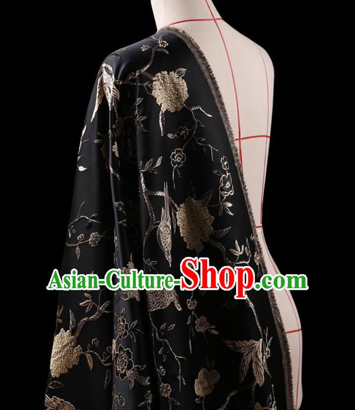 Asian Chinese Traditional Jacquard Weave Black Satin Silk Fabric, Top Grade Brocade Tang Suit Hanfu Coat Dress Fabric Cheongsam Cloth Material