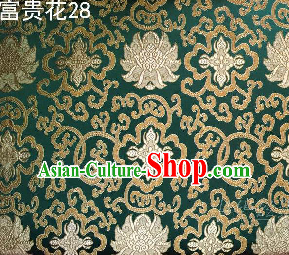 Asian Chinese Traditional Golden Riches and Honour Flowers Embroidered Green Silk Fabric, Top Grade Arhat Bed Brocade Satin Tang Suit Hanfu Dress Fabric Cheongsam Cloth Material