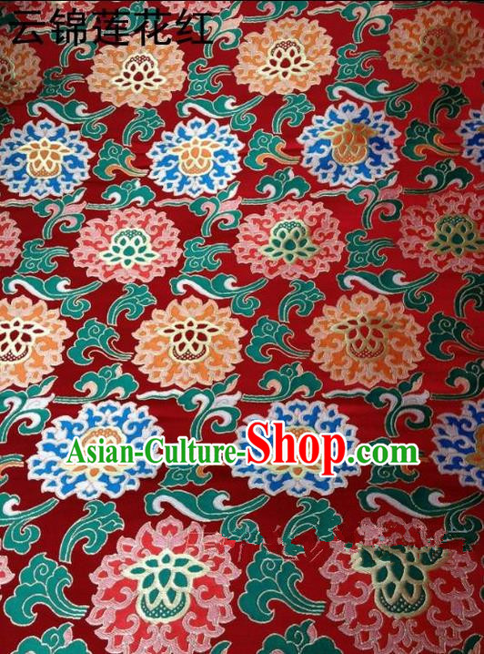 Asian Chinese Traditional Embroidered Flowers Red Brocade Silk Fabric, Top Grade Arhat Bed Satin Tang Suit Hanfu Dress Fabric Cheongsam Cloth Material