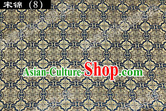 Asian Chinese Traditional Embroidered Blue Figure Yellow Song Brocade Silk Fabric, Top Grade Satin Tang Suit Hanfu Dress Fabric Cheongsam Cloth Material