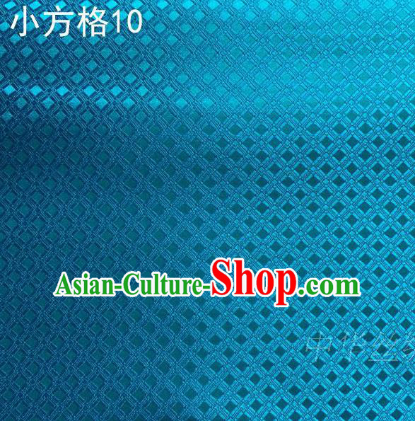 Asian Chinese Traditional Embroidery Small Check Blue Silk Fabric, Top Grade Arhat Bed Brocade Tang Suit Hanfu Tibetan Dress Fabric Cheongsam Cloth Material