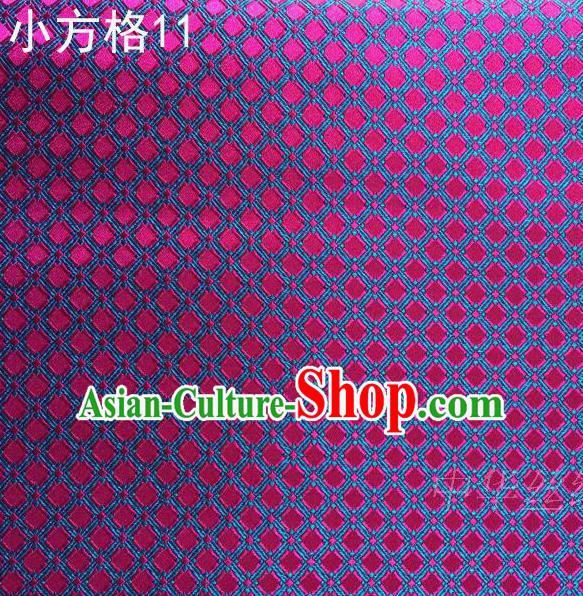 Asian Chinese Traditional Embroidery Rosy Small Check Silk Fabric, Top Grade Arhat Bed Brocade Tang Suit Hanfu Tibetan Dress Fabric Cheongsam Cloth Material