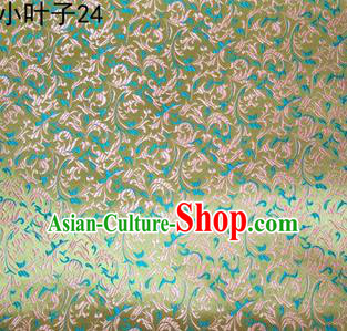 Asian Chinese Traditional Embroidery Green Leaves Satin Silk Fabric, Top Grade Arhat Bed Brocade Tang Suit Hanfu Dress Fabric Cheongsam Cloth Material