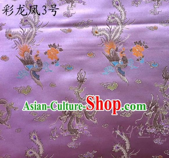 Asian Chinese Traditional Embroidery Dragon and Phoenix Bringing Prosperity Purple Satin Silk Fabric, Top Grade Tibetan Brocade Tang Suit Hanfu Fabric Cheongsam Cloth Material