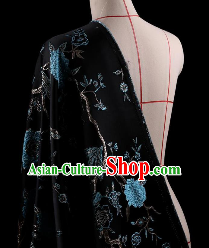 Asian Chinese Traditional Embroidery Jacquard Weave Black Satin Silk Fabric, Top Grade Brocade Tang Suit Hanfu Fabric Cheongsam Cloth Material