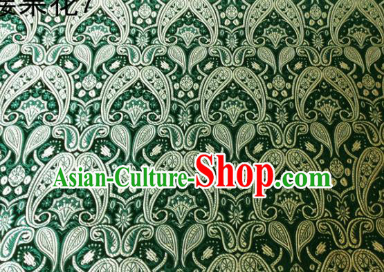 Asian Chinese Traditional Embroidery Paisley Green Satin Wedding Silk Fabric, Top Grade Tibetan Brocade Tang Suit Hanfu Dress Fabric Cheongsam Cloth Material