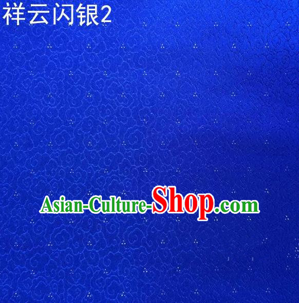 Asian Chinese Traditional Embroidery Gold Thread Blue Satin Silk Fabric, Top Grade Brocade Tang Suit Hanfu Fabric Cheongsam Cloth Material