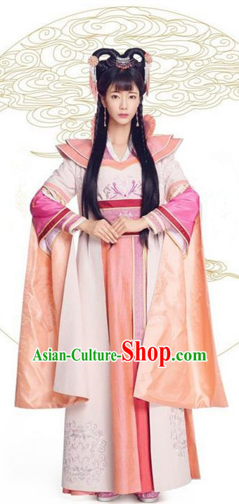 Asian Chinese Northern and Southern Dynasty Palace Lady Costume and Headpiece Complete Set, China Ancient Elegant Hanfu Clothing Princess Embroidered Dress