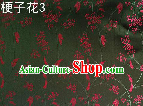 Asian Chinese Traditional Handmade Embroidery Stem Flowers Silk Fabric, Top Grade Nanjing Brocade Tang Suit Hanfu Atrovirens Fabric Cheongsam Cloth Material