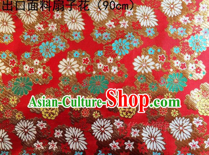 Asian Chinese Traditional Handmade Embroidery Flowers Satin Silk Fabric, Top Grade Nanjing Brocade Tang Suit Kimono Hanfu Red Fabric Cheongsam Cloth Material