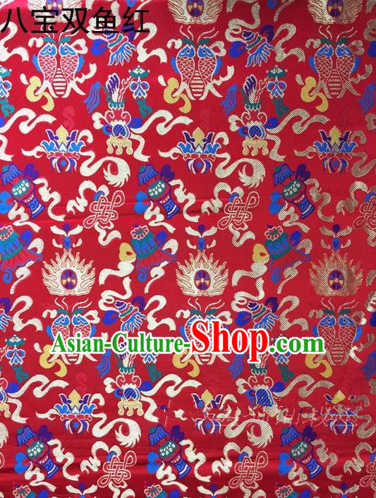 Asian Chinese Traditional Handmade Embroidery Chinese Knot Satin Silk Fabric, Top Grade Nanjing Brocade Tang Suit Hanfu Fabric Cheongsam Red Cloth Material