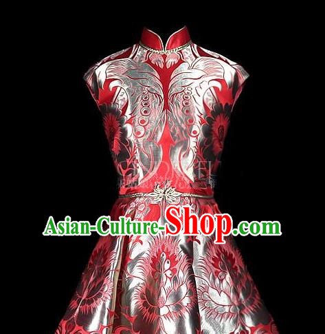 Asian Chinese Traditional Handmade Embroidery Satin Wedding Silk Fabric, Top Grade Nanjing Brocade Tang Suit Hanfu Fabric Cheongsam Red Cloth Material
