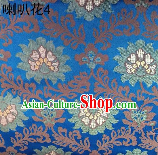 Traditional Asian Chinese Handmade Embroidery Petunia Flowers Satin Blue Silk Fabric, Top Grade Nanjing Brocade Tang Suit Hanfu Clothing Fabric Cheongsam Cloth Material
