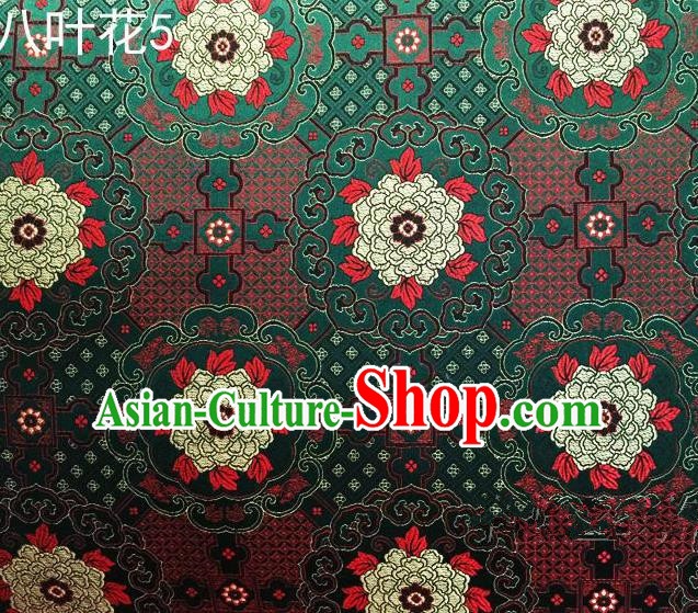 Traditional Asian Chinese Handmade Embroidery Flowers Mongolian Robe Satin Green Silk Fabric, Top Grade Nanjing Brocade Ancient Costume Tang Suit Hanfu Clothing Fabric Cheongsam Cloth Material