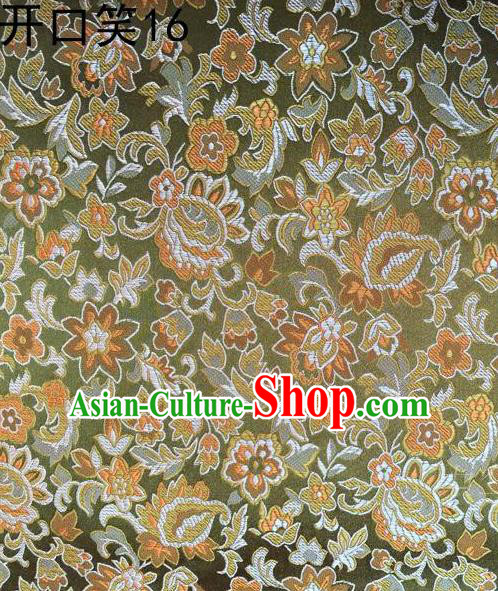 Traditional Asian Chinese Handmade Embroidery Flowers Satin Green Silk Fabric, Top Grade Nanjing Brocade Tang Suit Hanfu Wedding Clothing Fabric Cheongsam Cloth Material
