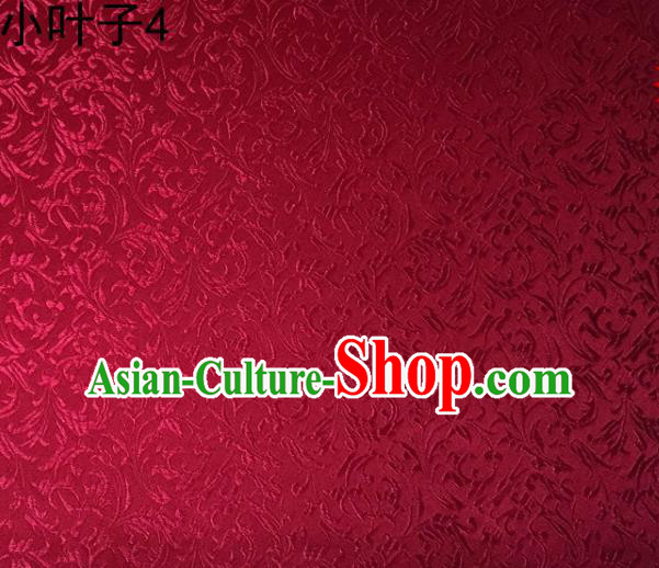 Traditional Asian Chinese Handmade Embroidery Wheat Leaf Satin Silk Fabric, Top Grade Nanjing Wine Red Brocade Tang Suit Hanfu Clothing Fabric Cheongsam Cloth Material