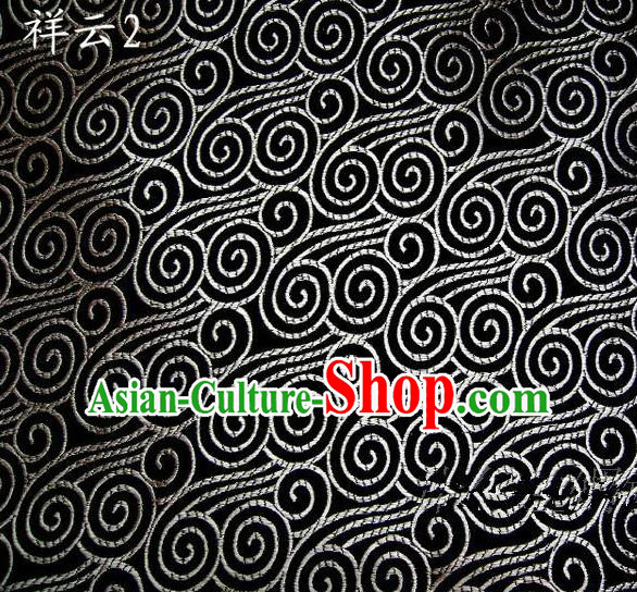 Traditional Asian Chinese Handmade Embroidery Auspicious Clouds Satin Black Silk Fabric, Top Grade Nanjing Brocade Tang Suit Hanfu Clothing Fabric Cheongsam Cloth Material