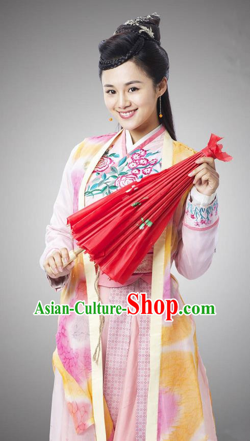 Asian Chinese Traditional Ancient Fairy Young Lady Costume and Headpiece Complete Set, China Ming Dynasty Elegant Hanfu Clothing We Feminist Embroidered Dress for Women