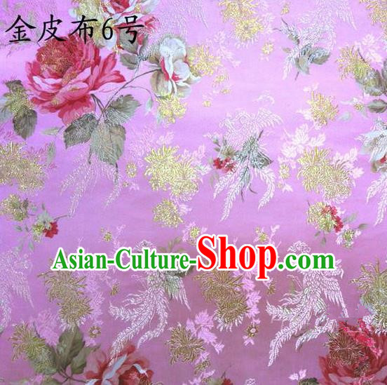Traditional Asian Chinese Handmade Embroidery Phoenix Pink Peony Satin Tang Suit Pink Fabric, Nanjing Brocade Ancient Costume Hanfu Cheongsam Cloth Material