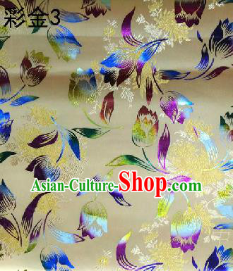 Traditional Asian Chinese Handmade Embroidery Tulip Flowers Satin Tang Suit Golden Fabric, Nanjing Brocade Ancient Costume Hanfu Cheongsam Cloth Material