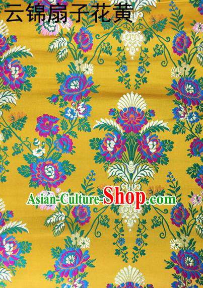 Traditional Asian Chinese Handmade Embroidery Scaevola Nitida Satin Tang Suit Yellow Fabric, Nanjing Brocade Ancient Costume Hanfu Xiuhe Suit Cheongsam Cloth Material