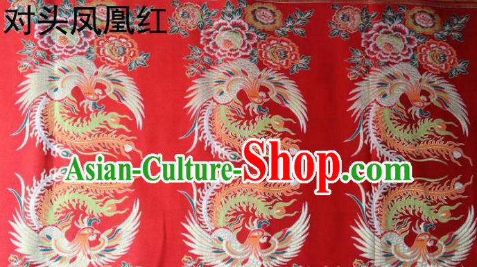 Traditional Asian Chinese Handmade Embroidery Phoenix Satin Tang Suit Red Fabric, Nanjing Brocade Ancient Costume Hanfu Xiuhe Suit Cheongsam Cloth Material