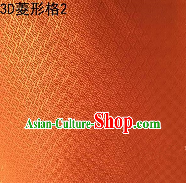 Traditional Asian Chinese Handmade Embroidery Diamond Check Satin Tang Suit Orange Fabric, Nanjing Brocade Ancient Costume Hanfu Cheongsam Cloth Material