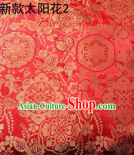 Traditional Asian Chinese Handmade Embroidery Flowers Silk Satin Tang Suit Red Fabric, Nanjing Brocade Ancient Costume Hanfu Cheongsam Cloth Material