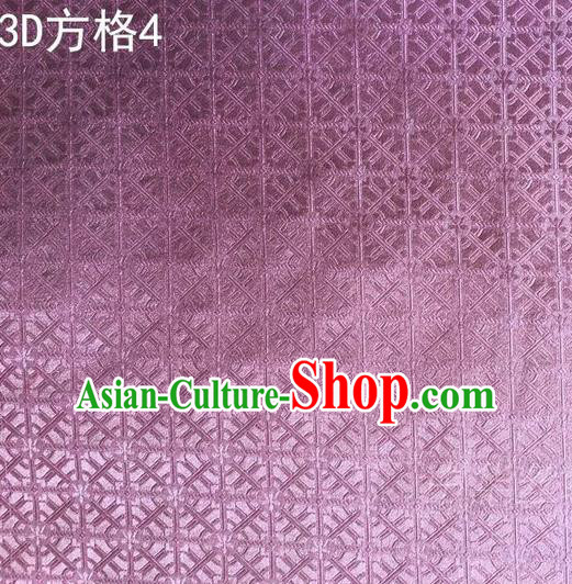 Traditional Asian Chinese Handmade Embroidery Square Lattice Silk Satin Tang Suit Purple Fabric, Nanjing Brocade Ancient Costume Hanfu Cheongsam Cloth Material