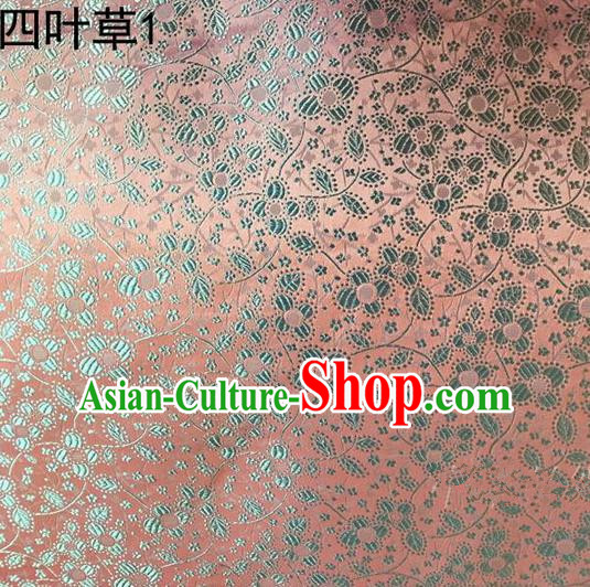 Traditional Asian Chinese Handmade Embroidery Clover Silk Satin Tang Suit Light Pink Fabric, Nanjing Brocade Ancient Costume Hanfu Cheongsam Cloth Material