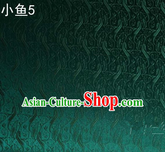 Traditional Asian Chinese Handmade Jacquard Weave Fish Pattern Satin Tang Suit Green Silk Fabric, Top Grade Nanjing Brocade Ancient Costume Hanfu Clothing Fabric Cheongsam Cloth Material