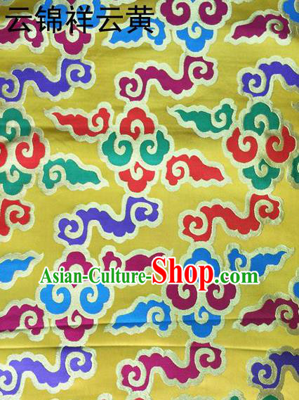 Traditional Asian Chinese Handmade Embroidery Auspicious Clouds Silk Satin Tang Suit Mongolian Robe Yellow Fabric, Nanjing Brocade Ancient Costume Hanfu Cheongsam Cloth Material