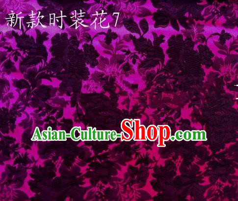 Traditional Asian Chinese Handmade Embroidery Flowers Pattern Silk Satin Tang Suit Mandarin Empress Cloak Purple Fabric, Nanjing Brocade Ancient Costume Hanfu Cheongsam Cloth Material