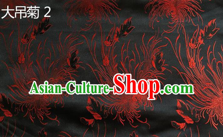 Traditional Asian Chinese Handmade Embroidery Chrysanthemum Flowers Silk Satin Tang Suit Black Tibetan Fabric, Nanjing Brocade Ancient Costume Hanfu Cheongsam Cloth Material