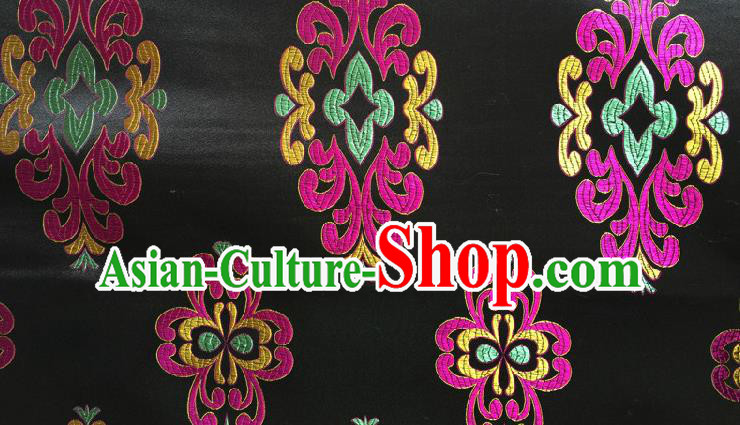 Traditional Asian Chinese Handmade Embroidery Fireworks Silk Satin Tang Suit Black Fabric, Nanjing Brocade Ancient Costume Hanfu Cheongsam Cloth Material