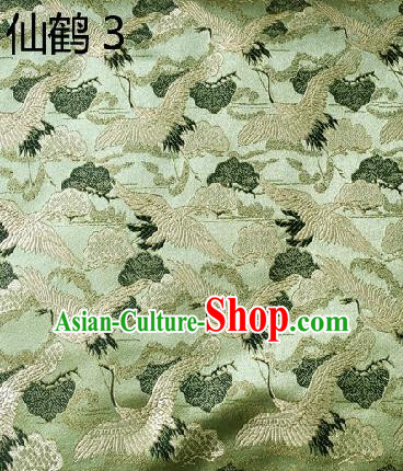 Traditional Asian Chinese Handmade Embroidery Cranes Kimono Silk Satin Tang Suit Green Fabric, Nanjing Brocade Ancient Costume Hanfu Cheongsam Cloth Material