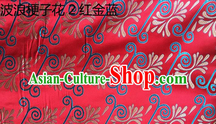 Traditional Asian Chinese Handmade Embroidery Wave Stem Flowers Silk Satin Tang Suit Red Fabric, Nanjing Brocade Ancient Costume Hanfu Cheongsam Cloth Material