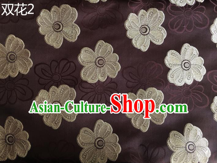 Traditional Asian Chinese Handmade Embroidery Flowers Silk Satin Tang Suit Brown Fabric Drapery, Nanjing Brocade Ancient Costume Hanfu Cheongsam Cloth Material