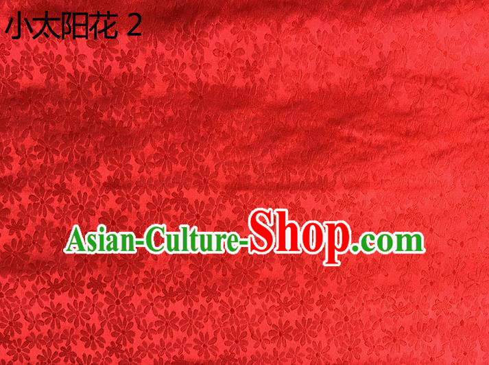 Traditional Asian Chinese Handmade Embroidery Sunflowers Silk Satin Tang Suit Red Fabric Drapery, Nanjing Brocade Ancient Costume Hanfu Cheongsam Cloth Material