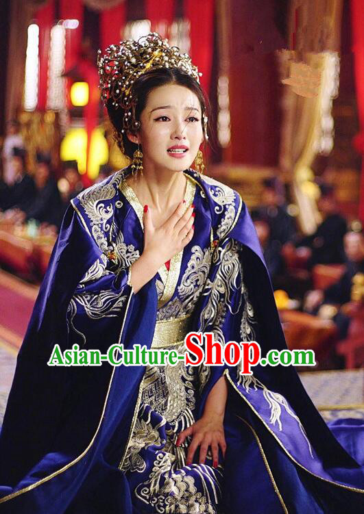 Asian Chinese Traditional Northern and Southern Dynasties Princess Wedding Costume and Headpiece Complete Set, Princess Agents China Elegant Hanfu Bride Embroidery Bottom Drawer Dress