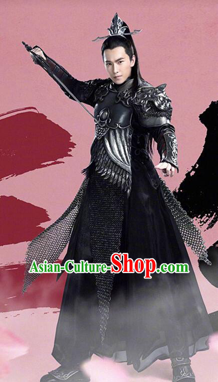 Asian Chinese Traditional Prince Costume and Headpiece Complete Set, Films Once Upon a Time China General Swordsman Armour Clothing