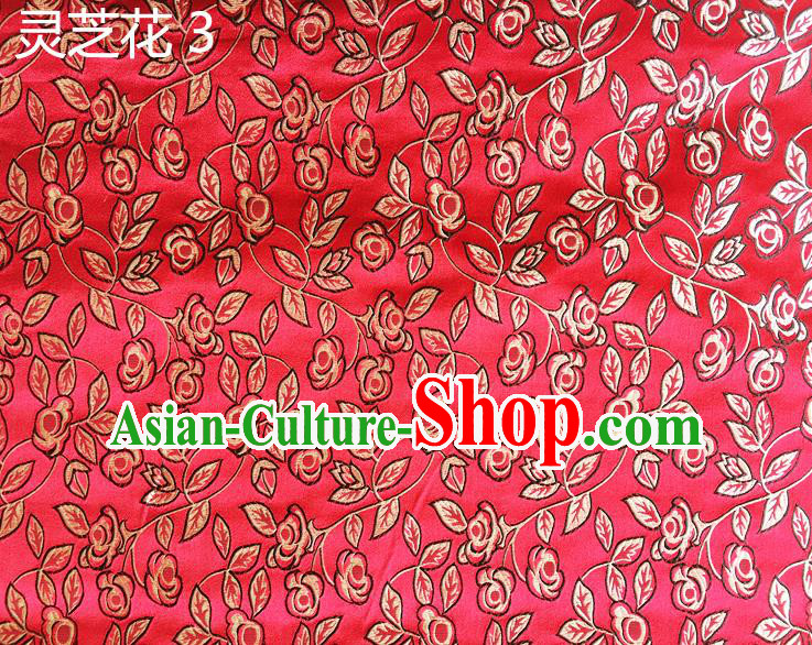 Traditional Asian Chinese Handmade Embroidery Ganoderma Flowers Silk Satin Tang Suit Red Fabric Drapery, Nanjing Brocade Ancient Costume Hanfu Cheongsam Cloth Material