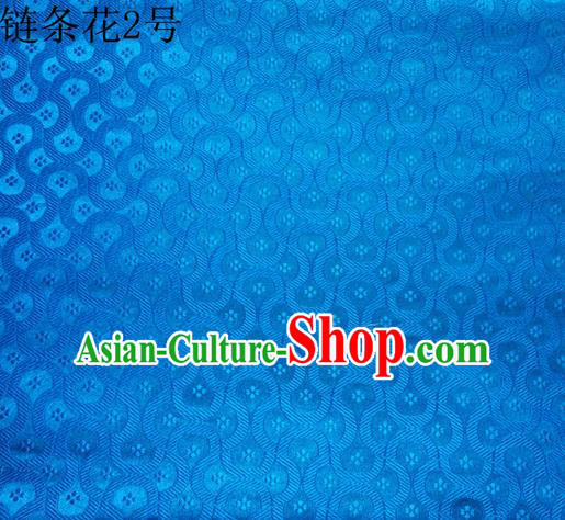 Traditional Asian Chinese Handmade Embroidery Chain Flowers Silk Satin Tang Suit Blue Fabric Drapery, Nanjing Brocade Ancient Costume Hanfu Cheongsam Cloth Material