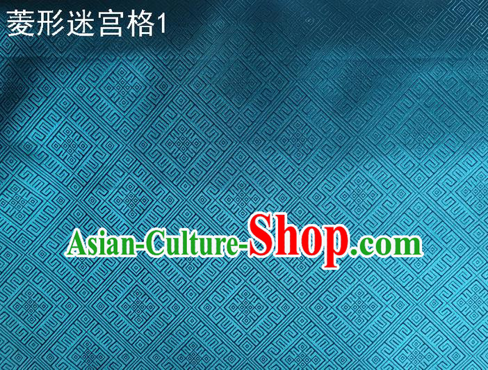 Traditional Asian Chinese Handmade Embroidery Labyrinth Pattern Silk Satin Tang Suit Blue Fabric Drapery, Nanjing Brocade Ancient Costume Hanfu Cheongsam Cloth Material