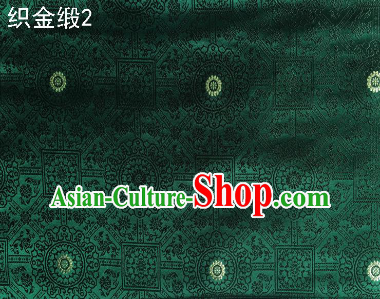Traditional Asian Chinese Handmade Embroidery Silk Tapestry Satin Tang Suit Green Fabric Drapery, Nanjing Brocade Ancient Costume Hanfu Cheongsam Cloth Material