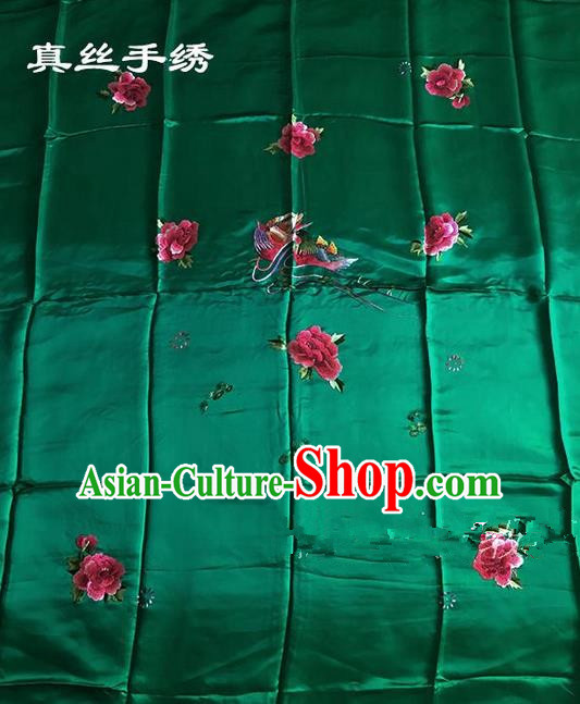 Traditional Asian Chinese Handmade Embroidery Mandarin Ducks Quilt Cover Silk Tapestry Green Fabric Drapery, Top Grade Nanjing Brocade Bed Sheet Cloth Material