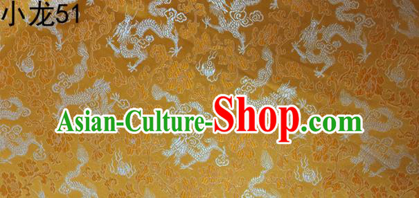 Traditional Asian Chinese Handmade Embroidery Dragons Silk Tapestry Tibetan Clothing Golden Fabric Drapery, Top Grade Nanjing Brocade Cheongsam Cloth Material
