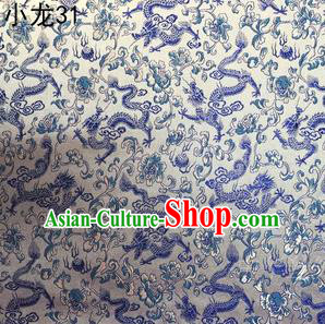 Traditional Asian Chinese Handmade Embroidery Blue Dragons Silk Tapestry Tibetan Clothing Fabric Drapery, Top Grade Nanjing Brocade Cheongsam Cloth Material